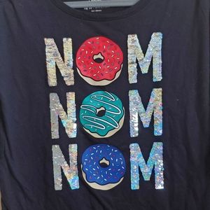 Sequin donut "nom, nom, nom" tee